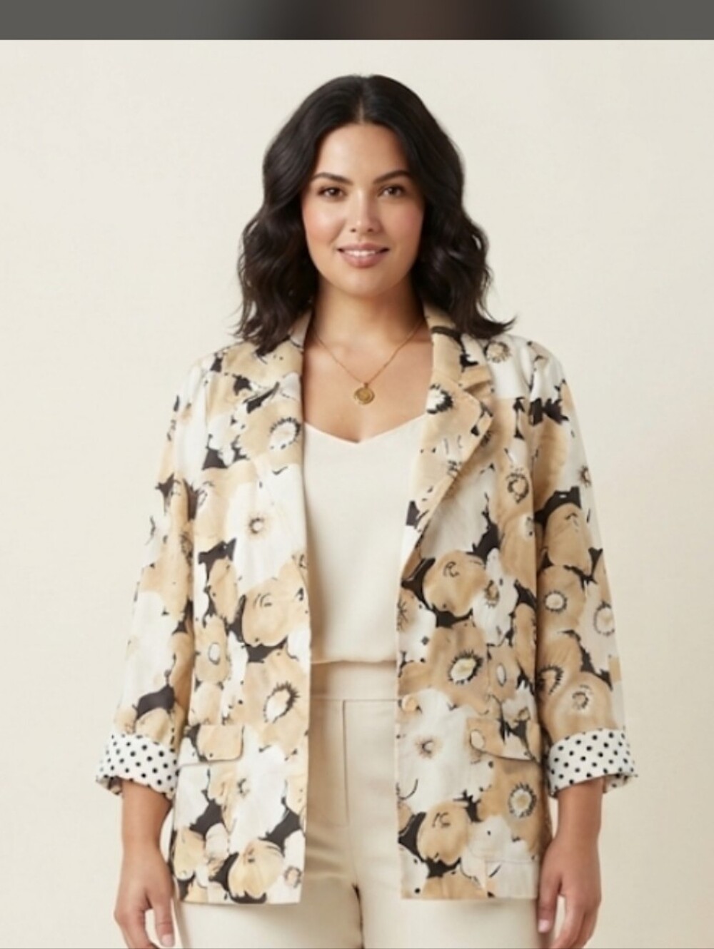 Joan Rivers Beige, Black & Cream Floral Blazer(NWOT but missing Bottoms In Front